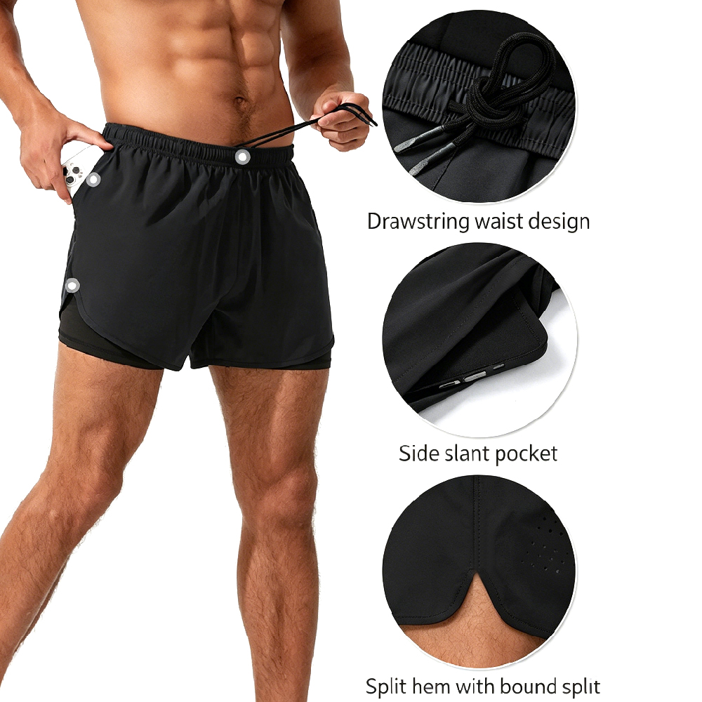 1PCS Mens 2 in 1 Running Short - Compression Shorts Athletes ulasan dan harga