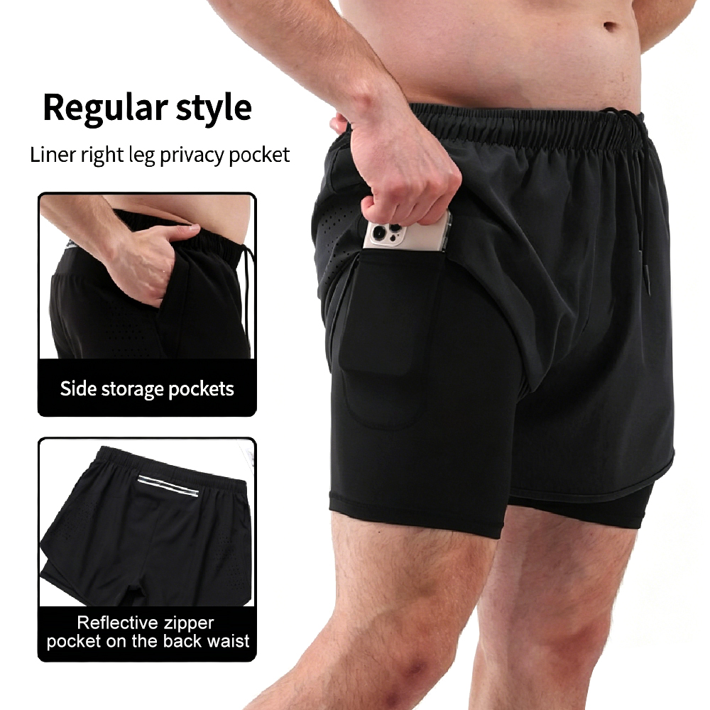 1PCS Mens 2 in 1 Running Short - Compression Shorts Athletes ulasan dan harga